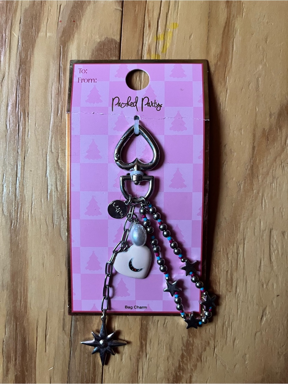 Packed Party Silver Star & Heart Charm with Pink Beads